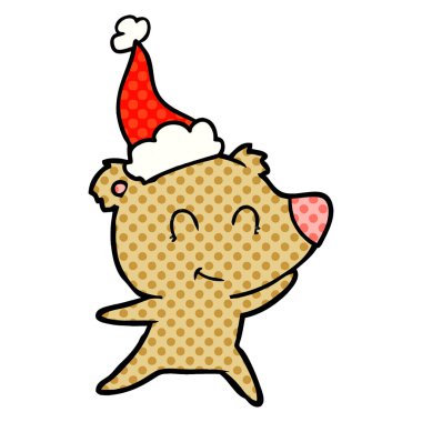 kadın ayı giyen Noel Baba şapkası çizilmiş çizgi roman tarzı çizimi uzat