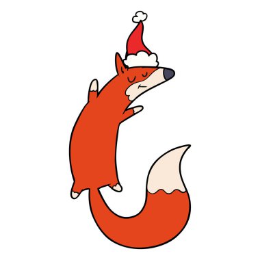 çizim için Noel Baba şapkası giyen bir atlama Fox el çekilmiş