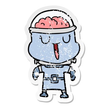 bir mutlu karikatür robot sıkıntılı etiket