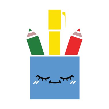 düz renk retro karikatür bir kalem tencere