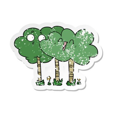 yüzü olan bir çizgi film ağaçlarının sıkıntılı etiket