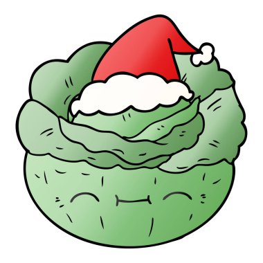 Noel Baba şapkası giyen bir lahana degrade çizgi film el çekilmiş