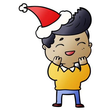 giyen Noel Baba şapkası gülen bir adam, degrade çizgi film