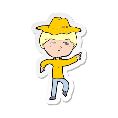 şapkalı bir çizgi film adamın etiket