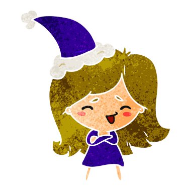 Noel retro karikatür kawaii kız el çekilmiş