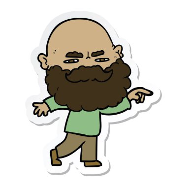 etiket bir çizgi film adamın çatık ve işaret eden sakallı