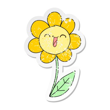 ilginç bir el sıkıntılı etiket çizilmiş karikatür mutlu çiçek