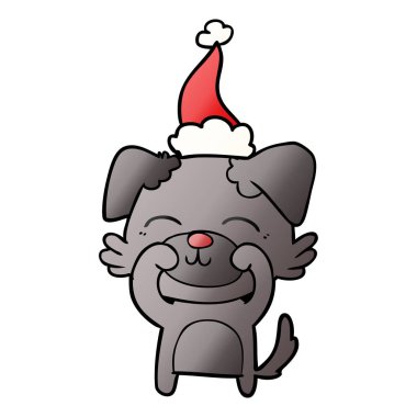 Noel Baba şapkası giyen bir köpek degrade çizgi film el çekilmiş