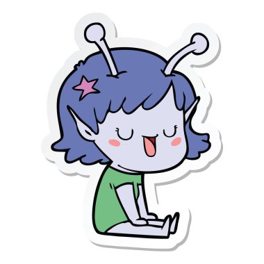 gülen mutlu uzaylı kız çizgi film etiketi