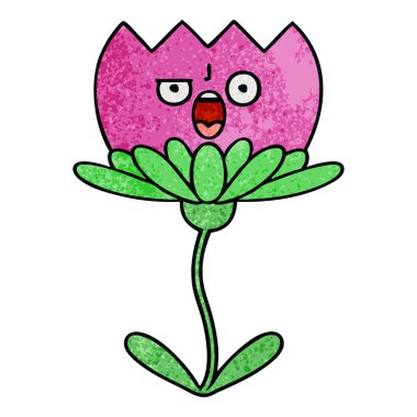 Retro grunge doku karikatür bir çiçek