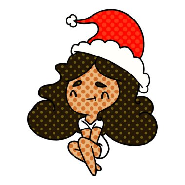 Noel karikatür kawaii kız el çekilmiş