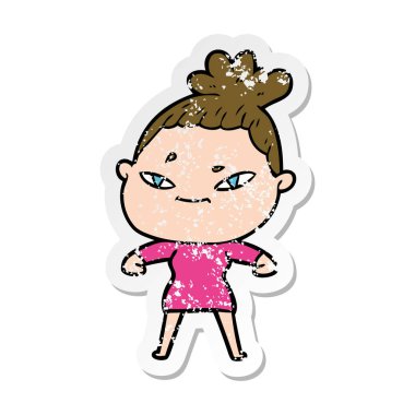 bir çizgi film kadının sıkıntılı etiket