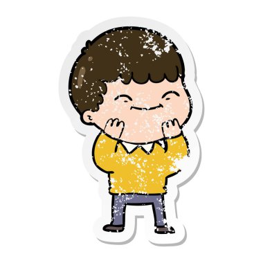 sıkıntılı etiket bir karikatür mutlu çocuk