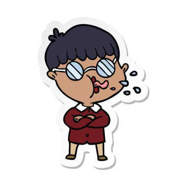 gözlük takan bir çizgi film çocuk etiket