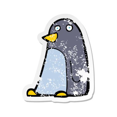 bir karikatür penguen Retro sıkıntılı etiket