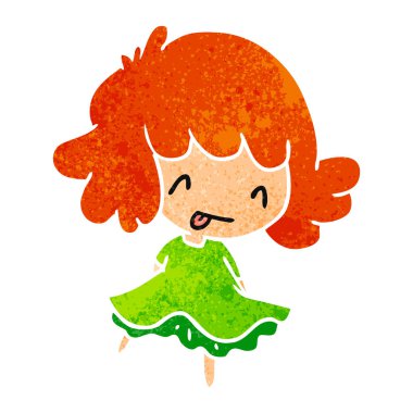 bir şirin kawaii kız Retro karikatür çizimi