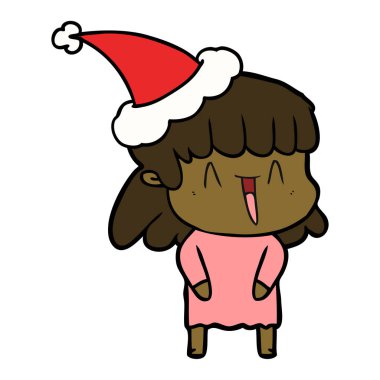 çizim için Noel Baba şapkası giyen bir kadın el çekilmiş