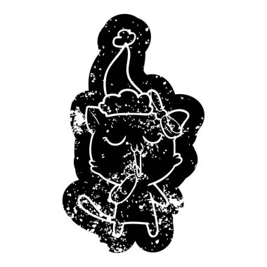 Noel Baba şapkası giyen bir kedinin ilginç karikatür sıkıntılı simgesi