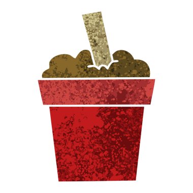 Retro illüstrasyon stil ilginç karikatür bitki pot