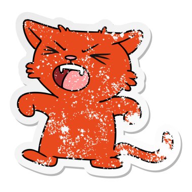 elle çizilmiş etiket karikatür doodle cırtlak bir kedi sıkıntılı