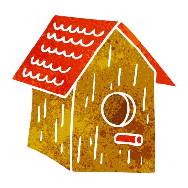 elle çizilmiş retro karikatür doodle bir ahşap kuş evin