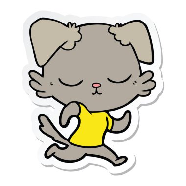 çalışan bir sevimli çizgi köpek etiket