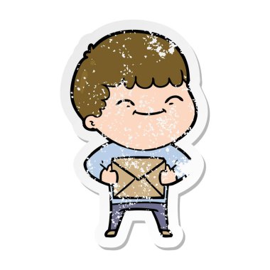 sıkıntılı etiket bir karikatür mutlu çocuk