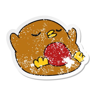 serbest el çekilmiş sıkıntılı etiket karikatür şirin kawaii kırmızı robin 