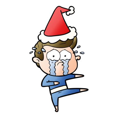 Noel Baba şapkası giyen ağlayan dans degrade çizgi film el çekilmiş