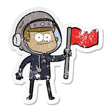 mutlu astronot karikatür sıkıntılı etiket