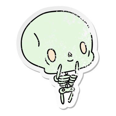 sıkıntılı etiket çizgi film illüstrasyon kawaii şirin ölü iskelet 