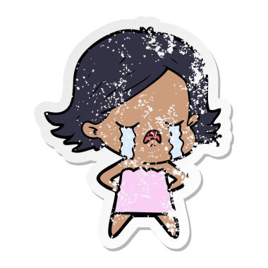 ağlayan bir çizgi film kızın sıkıntılı etiket