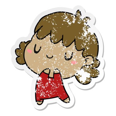 bir şirin kawaii kız sıkıntılı etiket karikatür çizimi