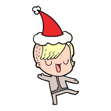 şirin el çizim için bir kız Noel Baba şapkası giyen hipster saç kesimi ile çekilmiş.