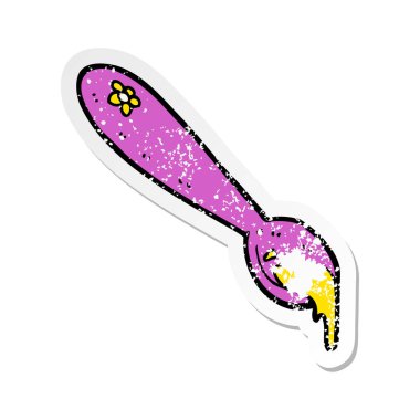 bir çizgi film kaşık Retro sıkıntılı etiket