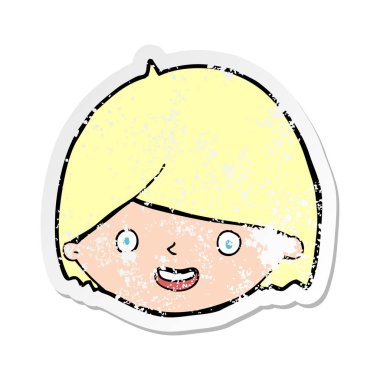 Retro sıkıntılı etiket bir karikatür mutlu yüz