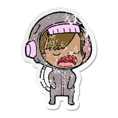 açıklayan bir karikatür astronot kadının sıkıntılı etiket