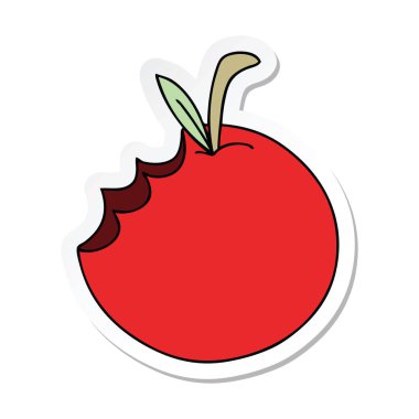 ilginç bir el etiket karikatür elma çizilmiş