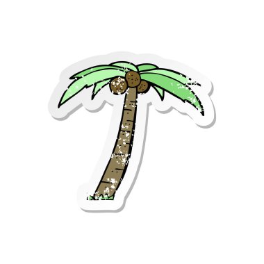 bir çizgi film palmiye ağacının Retro sıkıntılı etiket