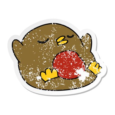 sıkıntılı etiket karikatür şirin kawaii kırmızı robin 