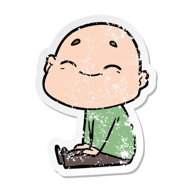 bir mutlu karikatür kel adamın sıkıntılı etiket