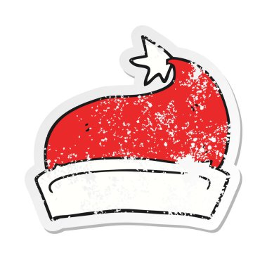 Retro sıkıntılı etiket bir karikatür Noel şapka
