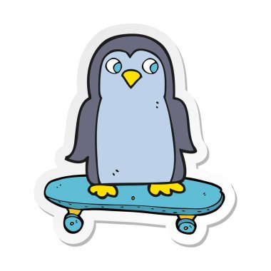 bir karikatür penguen binme kaykay etiket