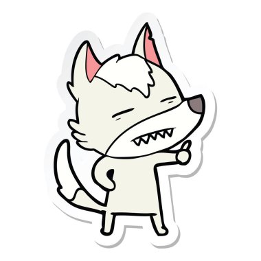 etiket diş gösteren bir çizgi film kurt