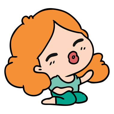 şirin kawaii kız serbest çizilmiş karikatür