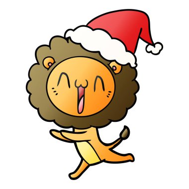 mutlu el santa şapka aslan degrade çizgi film çekilmiş