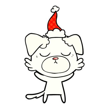 çizgi roman tarzı illüstrasyon Noel Baba şapkası giyen bir köpek sevimli el çekilmiş