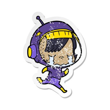 bir çizgi film ağlayan astronot kızın sıkıntılı etiket
