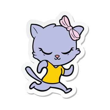 sevimli çizgi kedi yay ile etiket