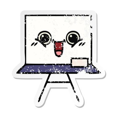 bir sevimli çizgi beyaz tahta sıkıntılı etiket